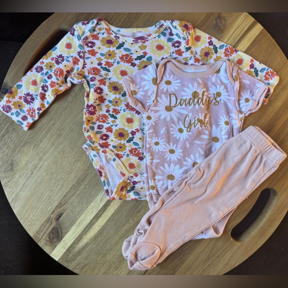Chick Pea 3-Piece Cozy Floral and Daddy’s Girl Footie Set
